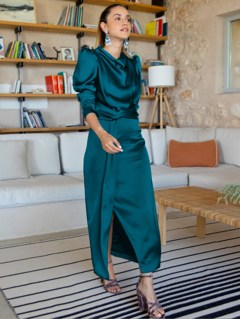 Solid Color Women's High Waist Satin Dress - Image 5