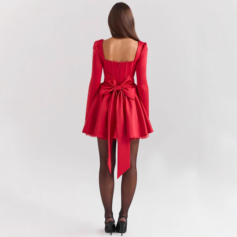 Square Collar Tube Top Fishbone Waist Slimming Dress - Image 2