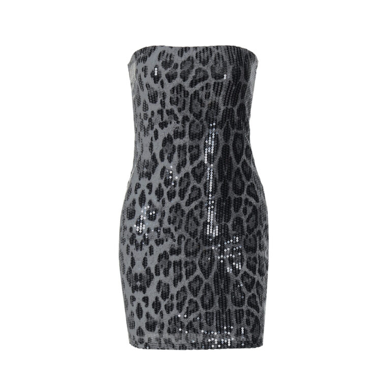 Printed Sequined Leopard Print Tube Top Package Hip Dress - Image 5