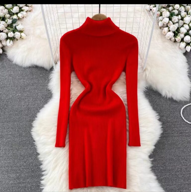 Korean Style Long Sleeve Turtleneck Dress Sweater - Image 3