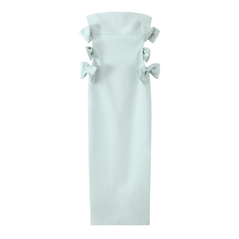 Women's Slim-fit Silk Satin Texture Bowknot Decoration Midi Skirt Dress - Image 5
