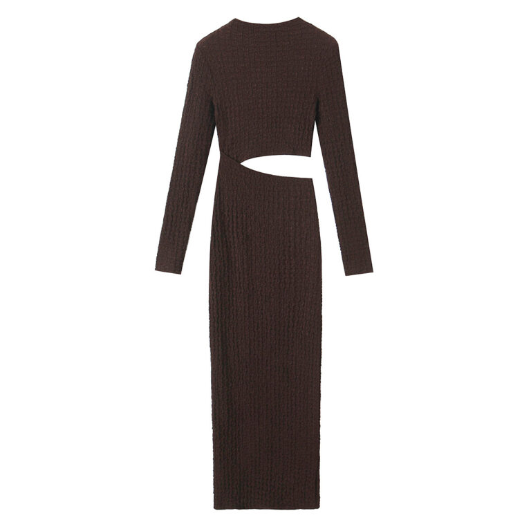 Long Sleeve Hollow-out Midriff Texture Maxi Dress - Image 3