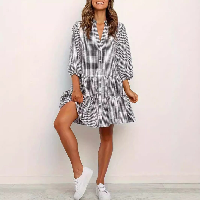 Fashion Simple Loose Plaid Dress Women - Image 3