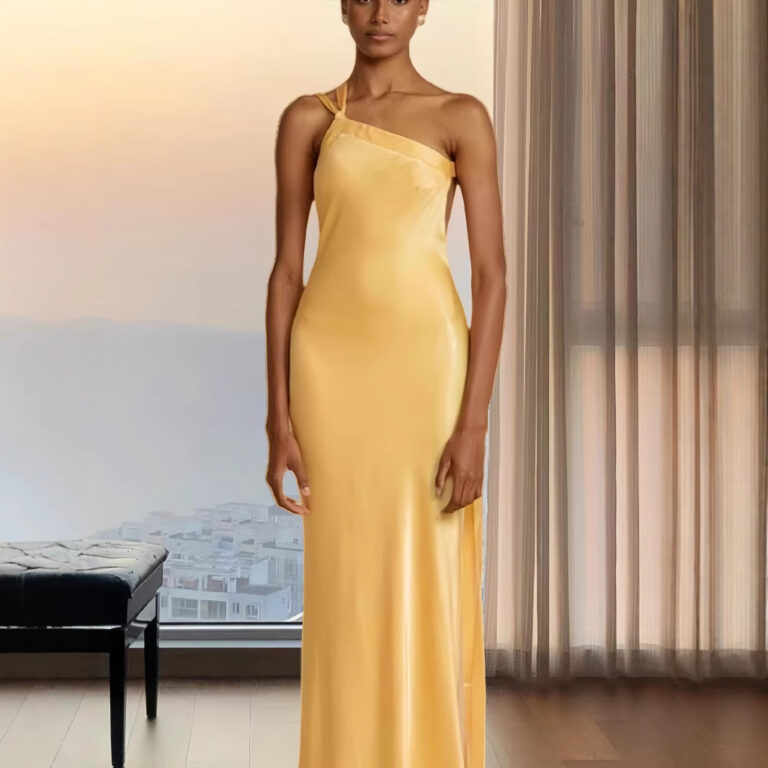 Women's Sleeveless Diagonal Collar Dress Summer And Autumn Solid Color Backless Hollow-out Cinched Long Dress - Image 2