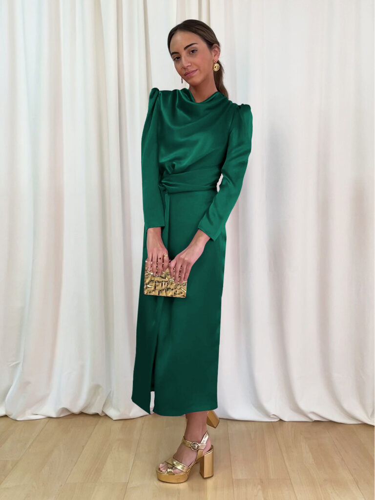Solid Color Women's High Waist Satin Dress - Image 3