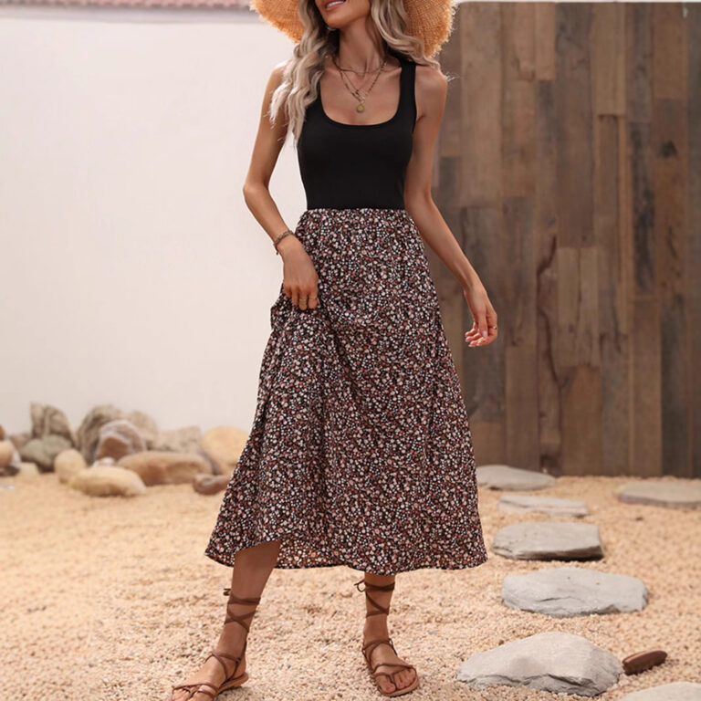 Women's Spring And Summer Elegant Contrast Color Sleeveless Dress - Image 4