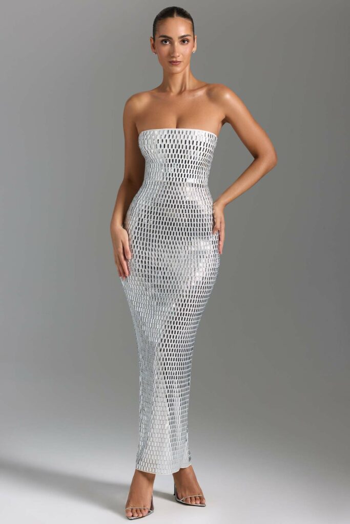Fashion Rhinestone Sexy Tube Top Skinny Sheath Dress - Image 8