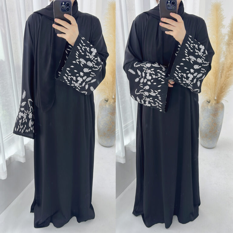Women's Casual Embroidered Leaves Elegant Dress Robe - Image 7