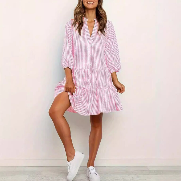 Fashion Simple Loose Plaid Dress Women - Image 4
