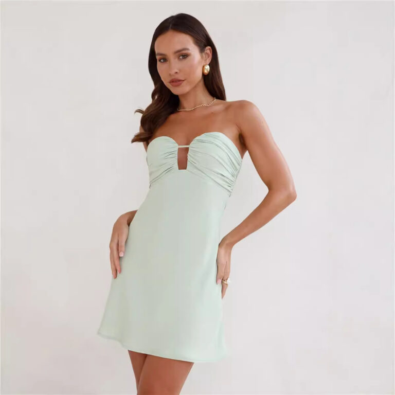 Tube Top Sexy Deep V Solid Color Skirt - Image 4
