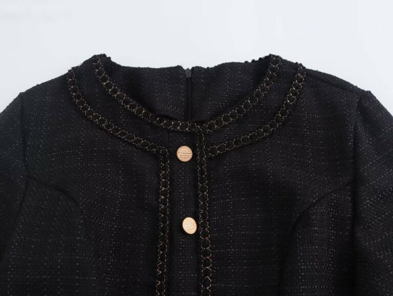 Autumn Women Clothing Retro Elegant Coarse Woven Stitching Pleated Dress - Image 3
