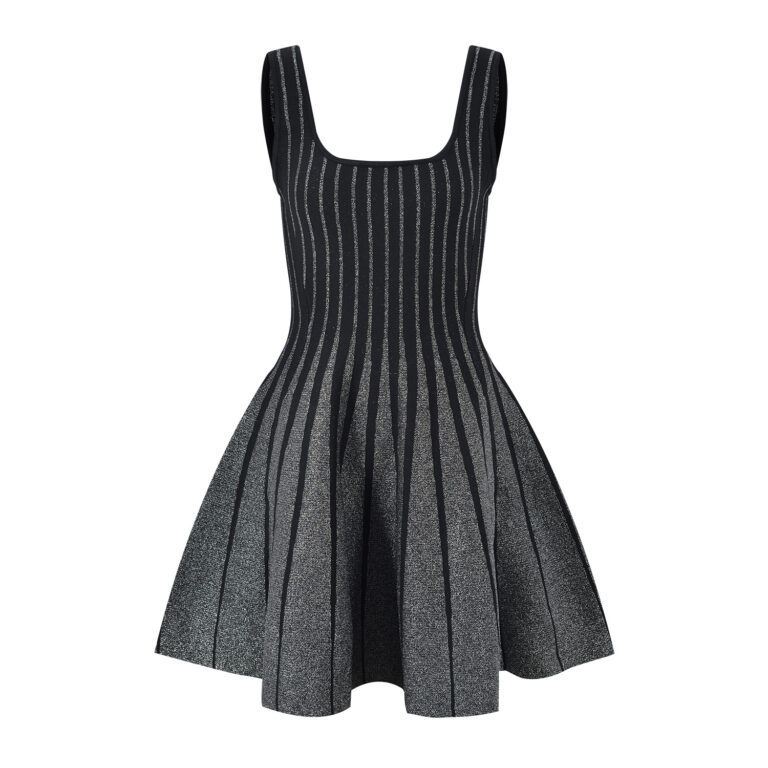 French Style Temperament Socialite Contrast Color Vertical Stripes Silver Shiny Knitted Skirt - Image 2