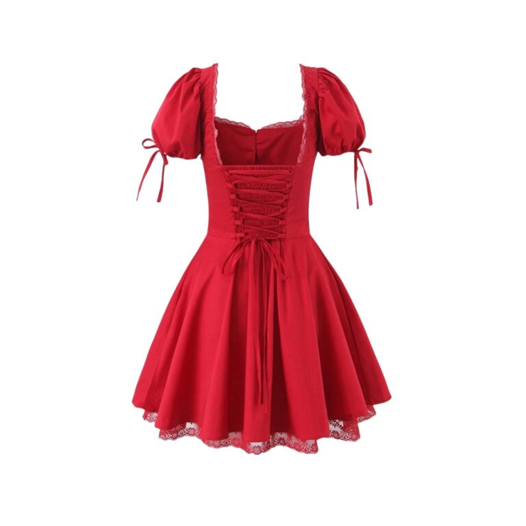 Women's Fashion Lace Puff Short Sleeve Dress - Image 3