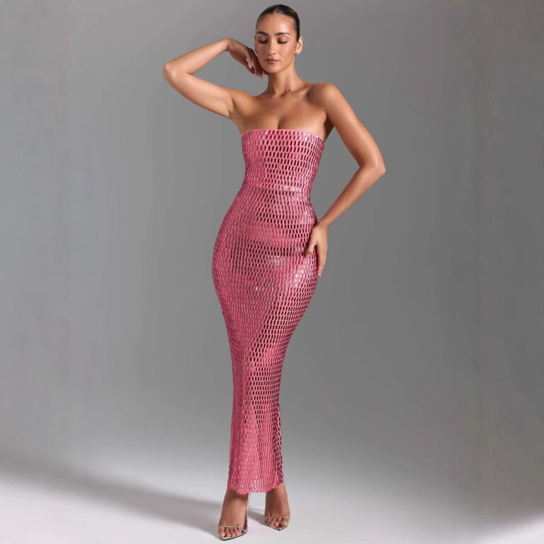Fashion Rhinestone Sexy Tube Top Skinny Sheath Dress - Image 3