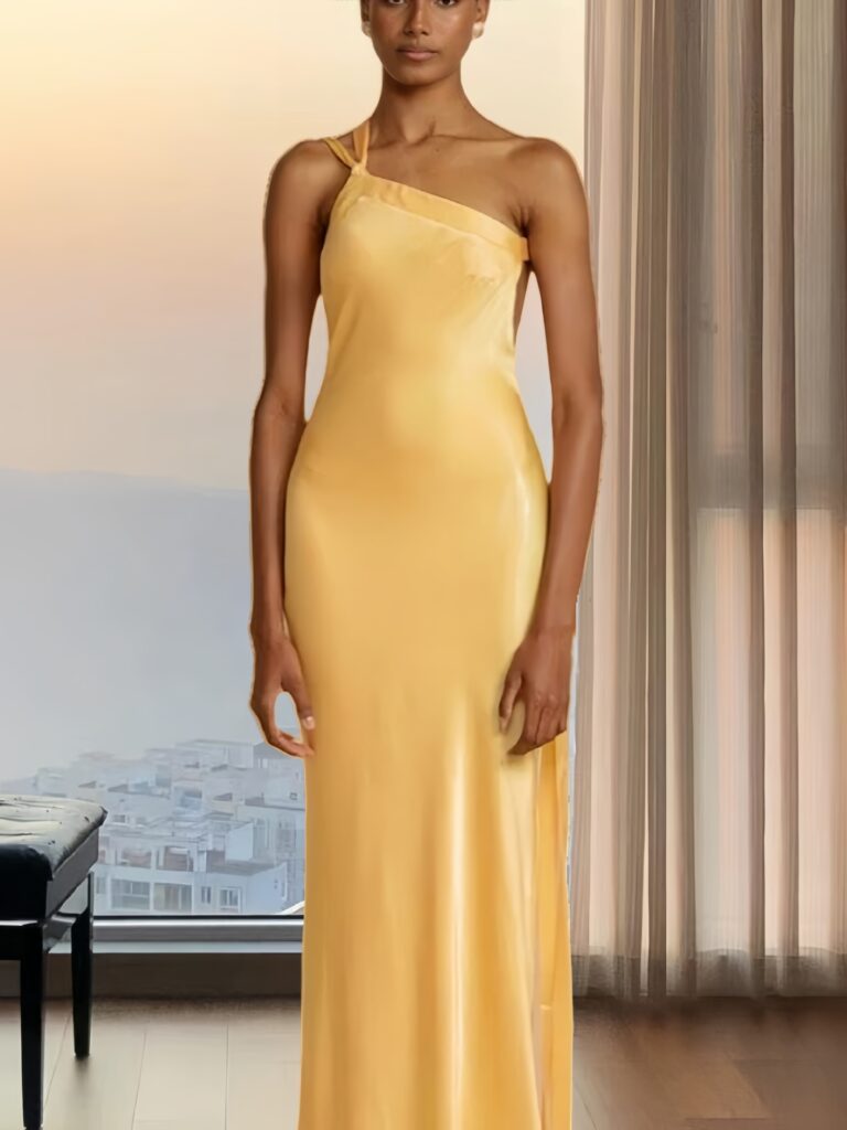 Women's Sleeveless Diagonal Collar Dress Summer And Autumn Solid Color Backless Hollow-out Cinched Long Dress - Image 9
