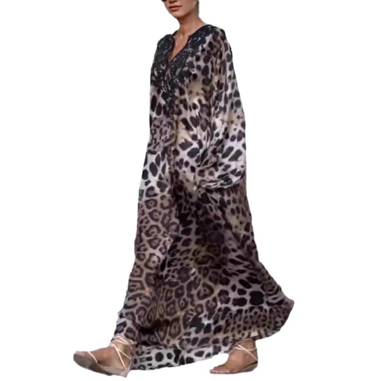 Women's Loose Leopard Print Long Sleeve Plus Size Dress - Image 5