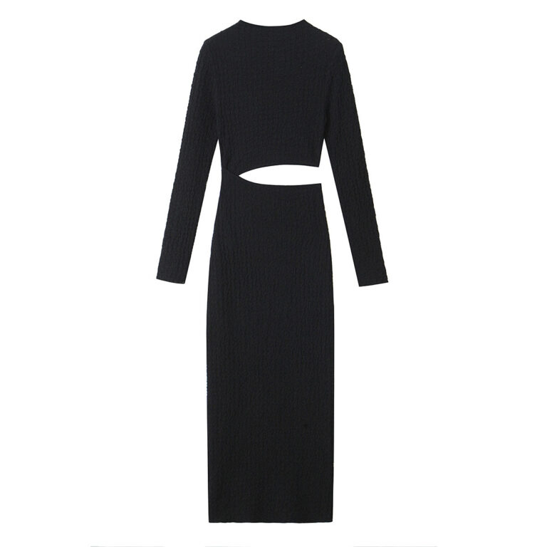 Long Sleeve Hollow-out Midriff Texture Maxi Dress - Image 2
