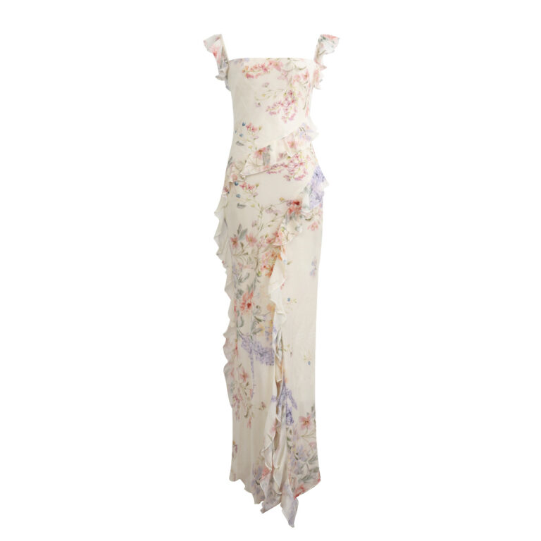 French Ruffled Square Collar Floral Backless Sling Dress - Image 5