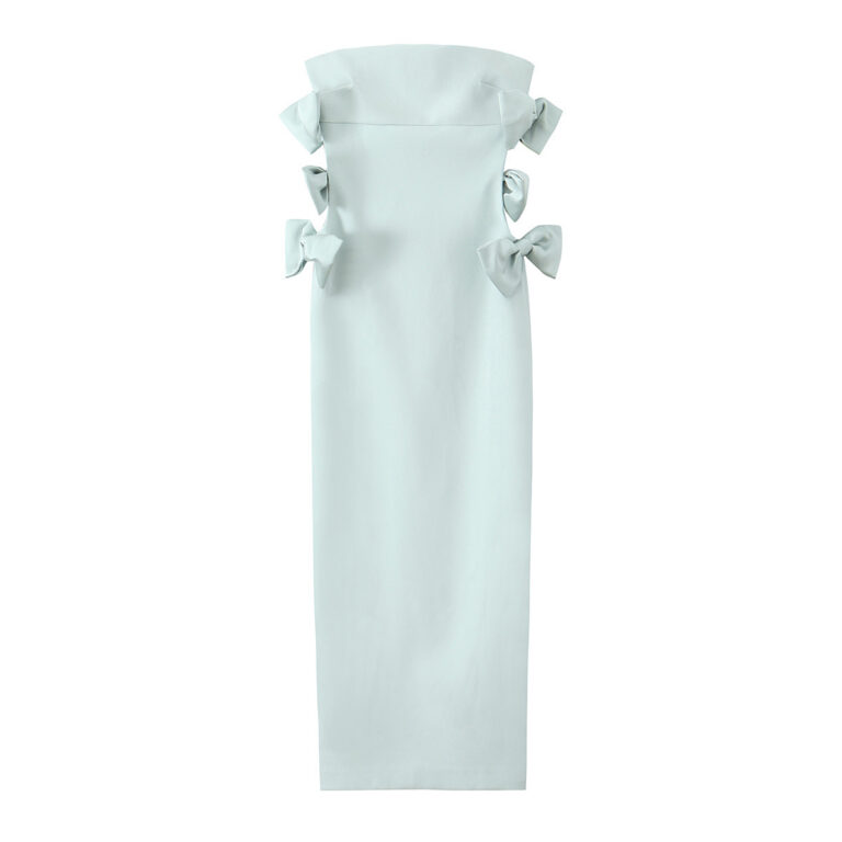 Women's Slim-fit Silk Satin Texture Bowknot Decoration Midi Skirt Dress