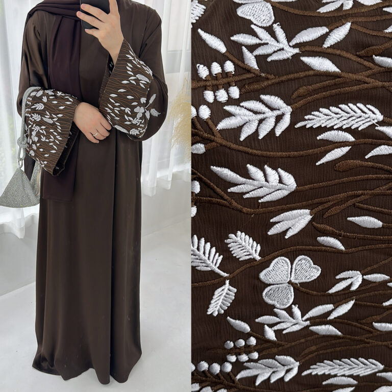 Women's Casual Embroidered Leaves Elegant Dress Robe - Image 4