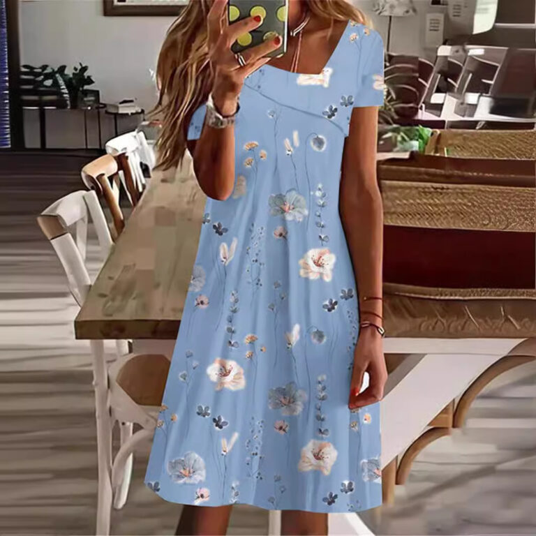Cute Printed Multi-color Elastic Short Sleeve Dress - Image 2