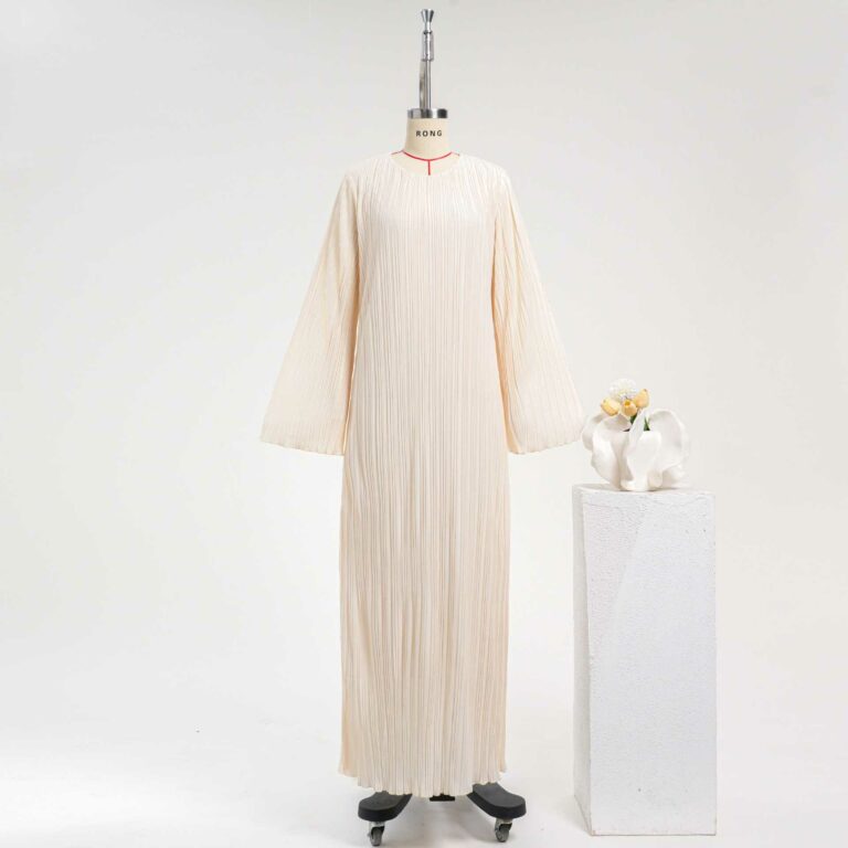 Women's Casual Solid Color Round-neck Flared Sleeves Pleated Robe Skirt - Image 2