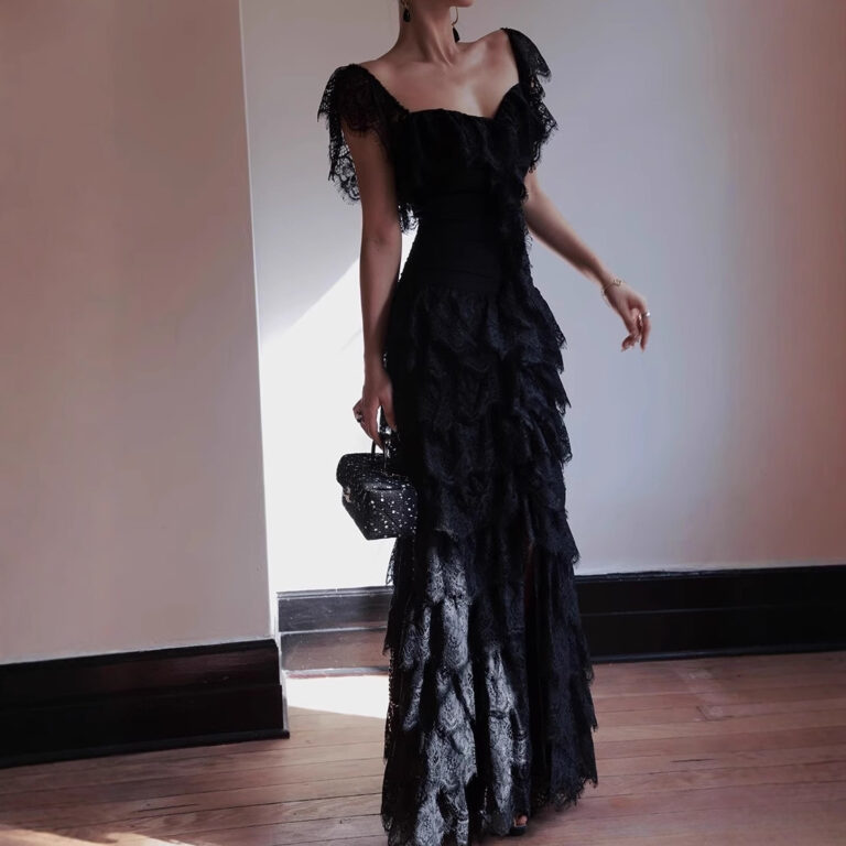 Black Lace Long Dress Spring Clothing - Image 4