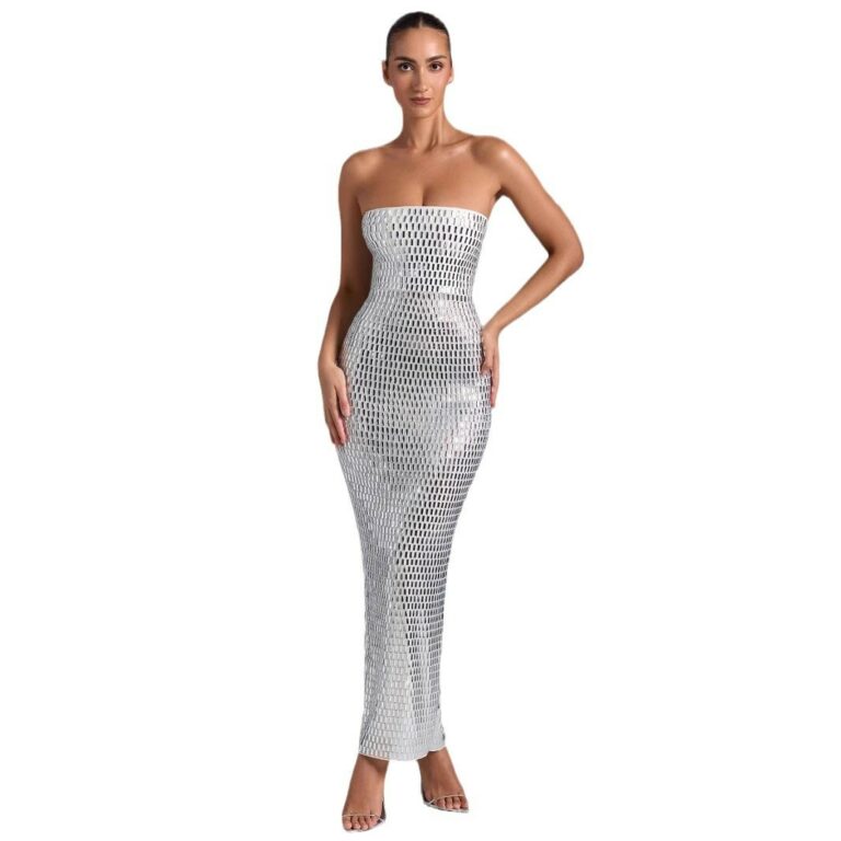 Fashion Rhinestone Sexy Tube Top Skinny Sheath Dress - Image 5