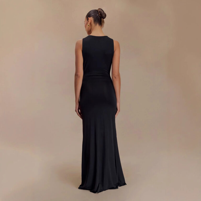 Super Deep V-neck Sleeveless Slim-fit Gold Flower Dress - Image 4