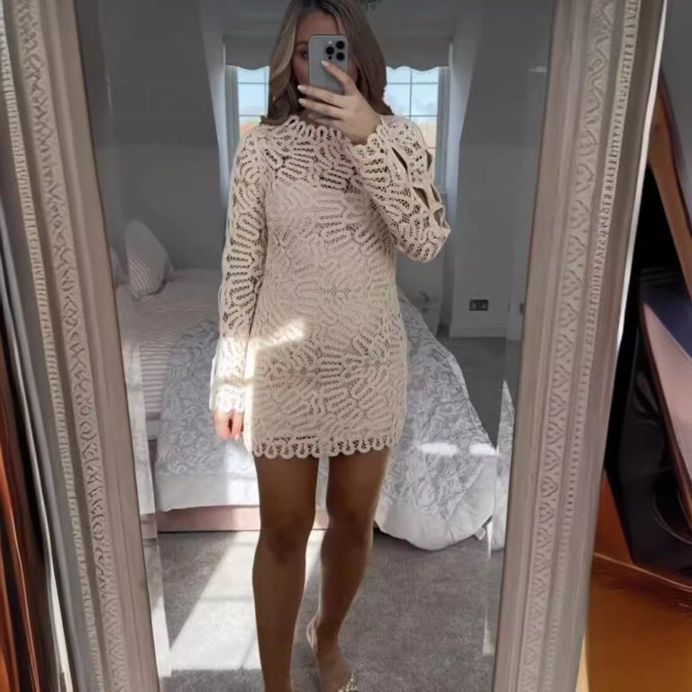 Fashionable All-match Round Neck Crocheted Knitted Dress - Image 2