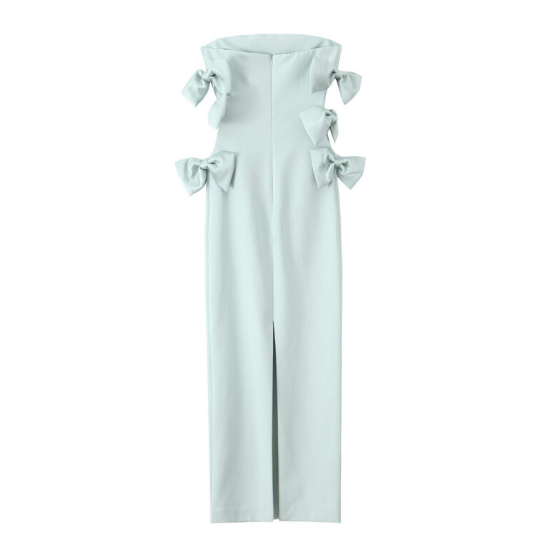 Women's Slim-fit Silk Satin Texture Bowknot Decoration Midi Skirt Dress - Image 2