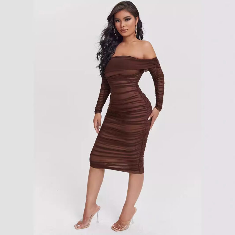 Women's Slant Shoulder Slim Fit Dress - Image 3