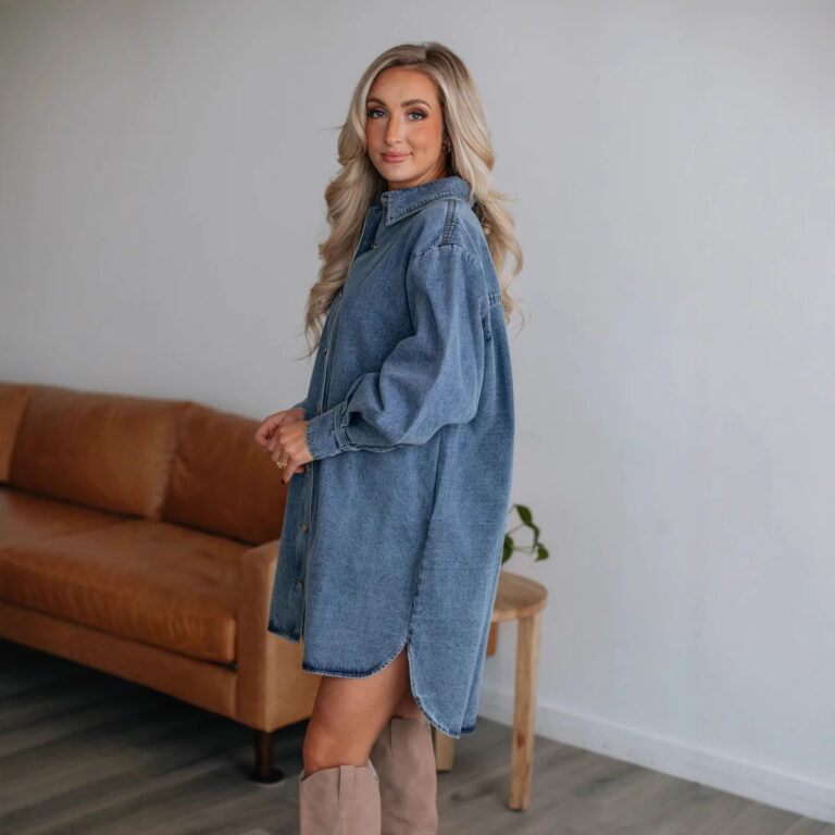 Casual Button Slimming Long Sleeve Denim Dress - Image 2