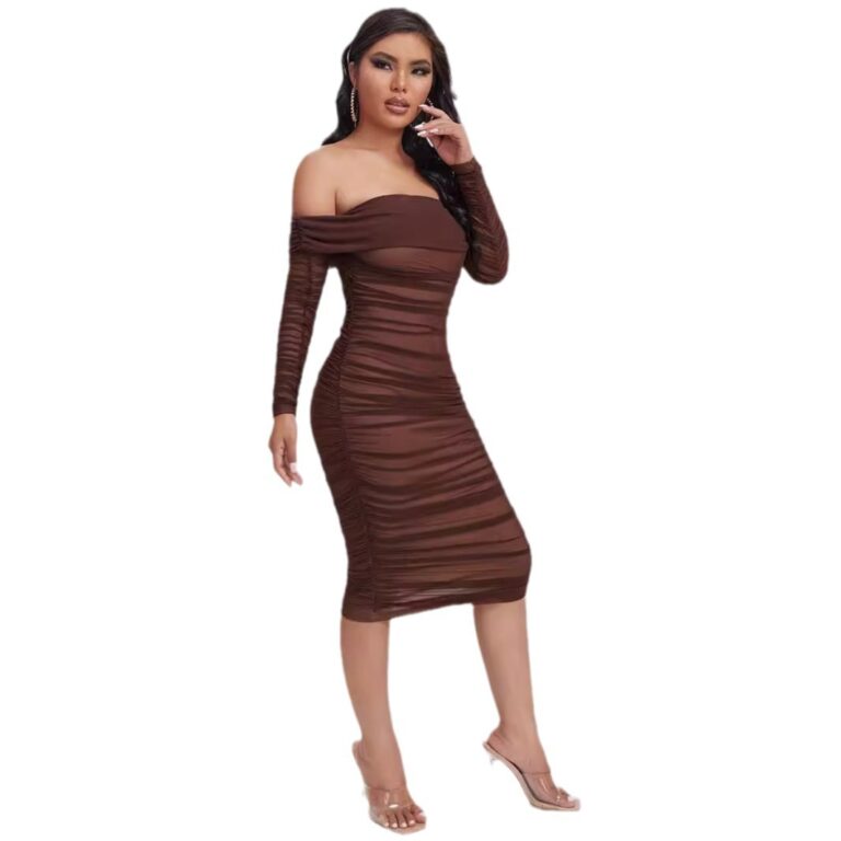 Women's Slant Shoulder Slim Fit Dress - Image 5