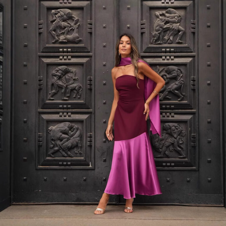 Women's Color Matching Off-shoulder Skinny Hip Skirt - Image 3
