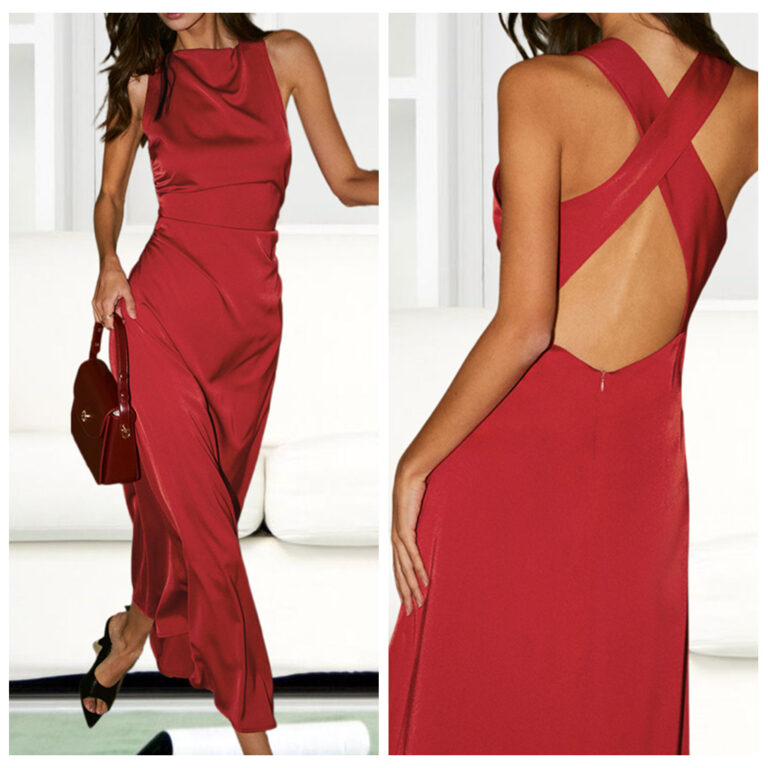 Sexy Elegant Backless Satin Spring Slim-fitting Dress - Image 2