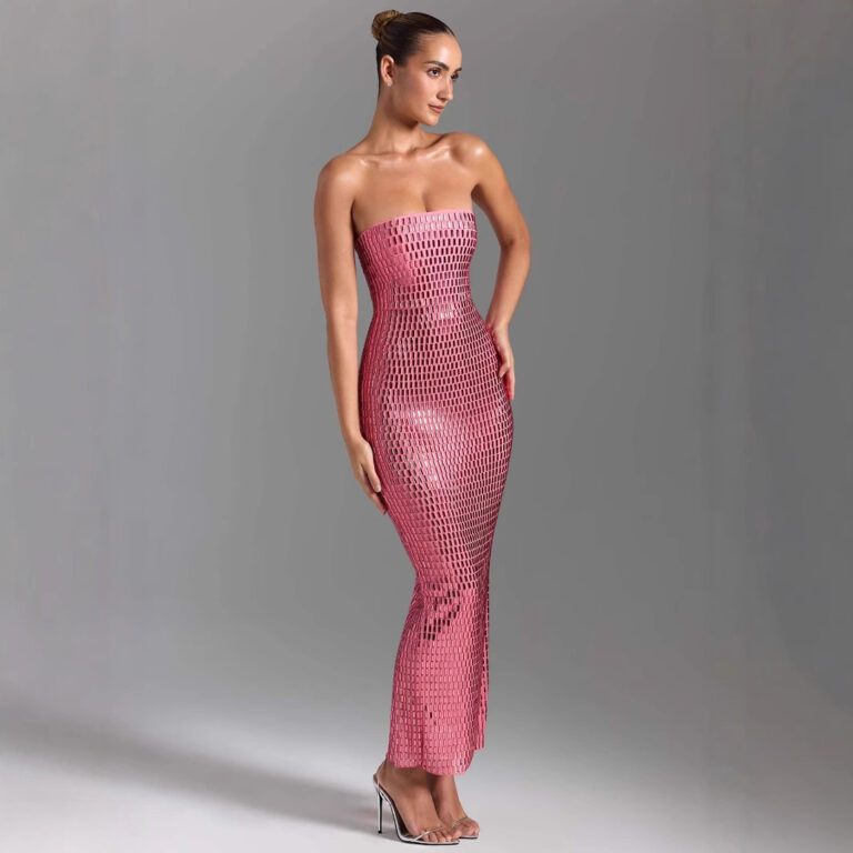 Fashion Rhinestone Sexy Tube Top Skinny Sheath Dress - Image 4