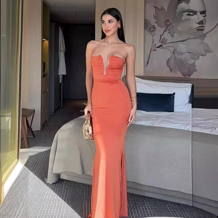 Women's U-shaped Pearl Decorative Tube Top Dress