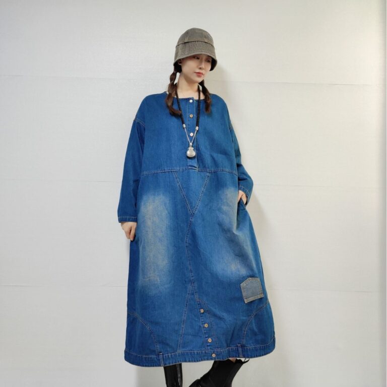 Loose-fitting Casual Round-neck Long-sleeved Denim Dress - Image 3