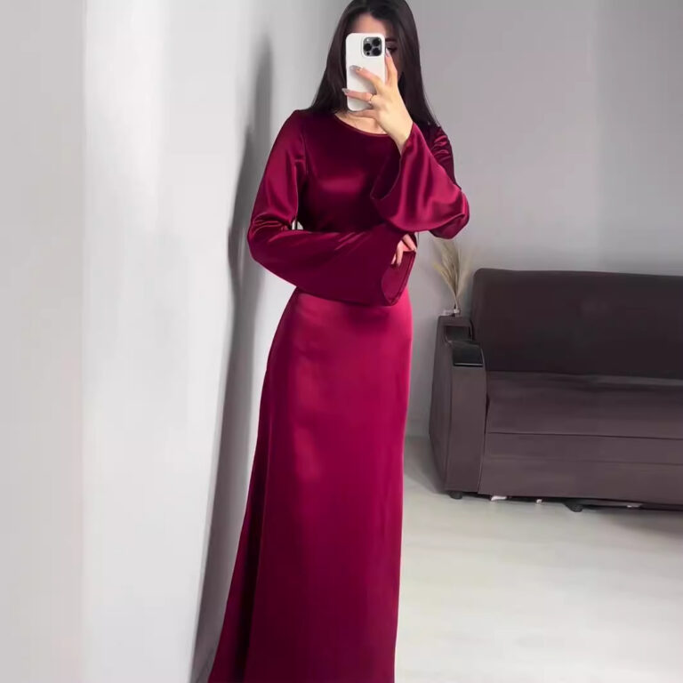 Waist-tight Slimming Lace Up Solid Color Long Sleeve Dress - Image 3