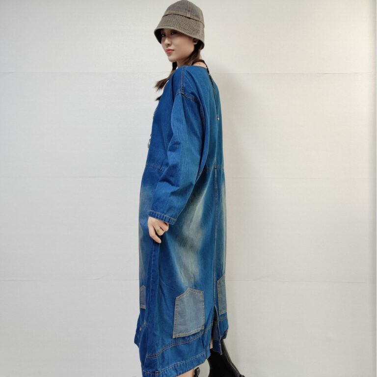 Loose-fitting Casual Round-neck Long-sleeved Denim Dress - Image 4