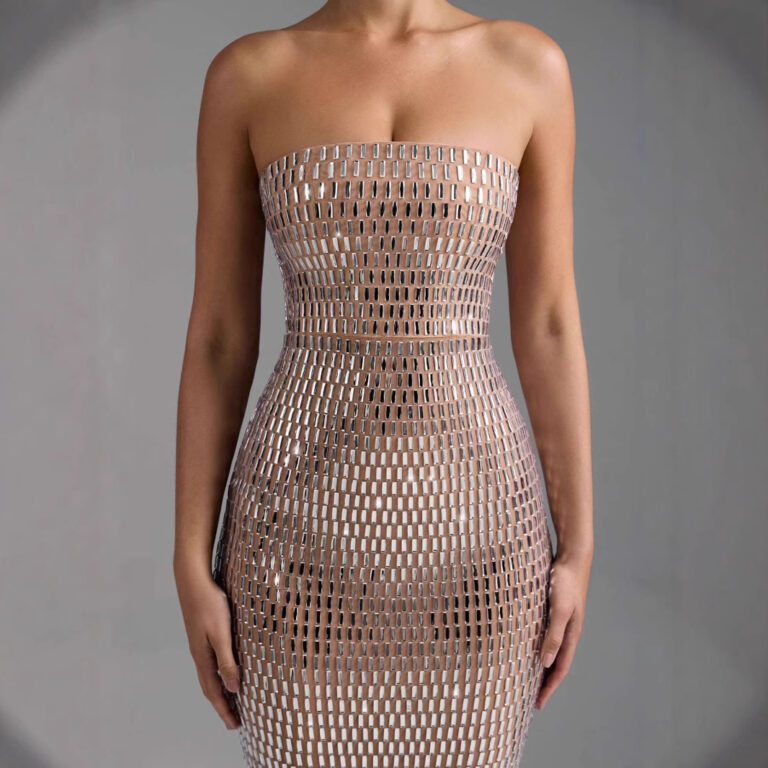Fashion Rhinestone Sexy Tube Top Skinny Sheath Dress - Image 2