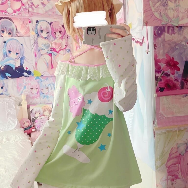 Japanese Style Sweet And Cute Hami Melon Soda Printed Long Sleeve
