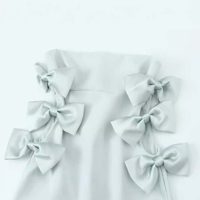 Women's Slim-fit Silk Satin Texture Bowknot Decoration Midi Skirt Dress - Image 3