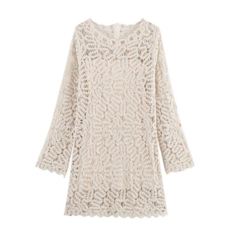 Fashionable All-match Round Neck Crocheted Knitted Dress - Image 6