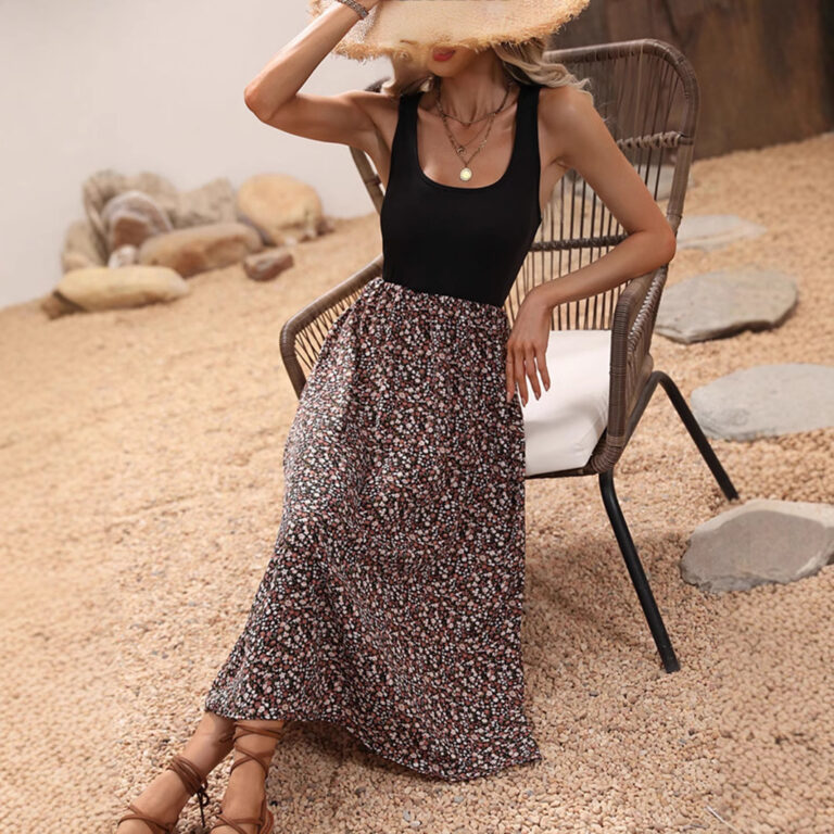 Women's Spring And Summer Elegant Contrast Color Sleeveless Dress - Image 2