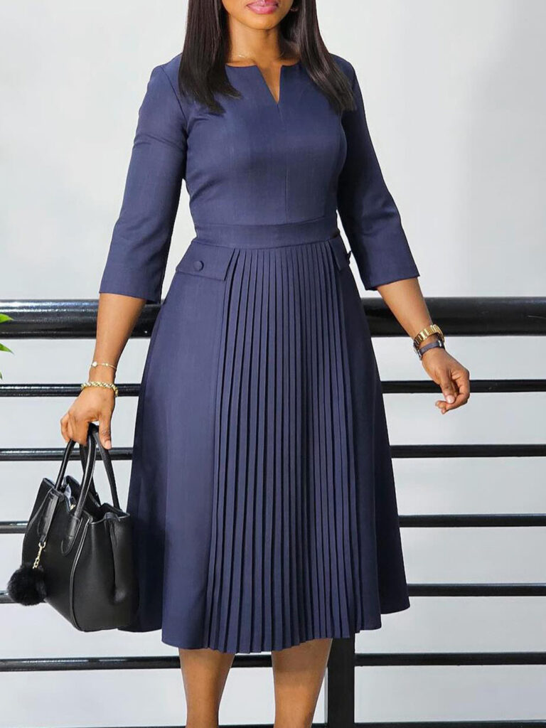 Elegant Pure Color Pleated Plus Size Women's - Image 4