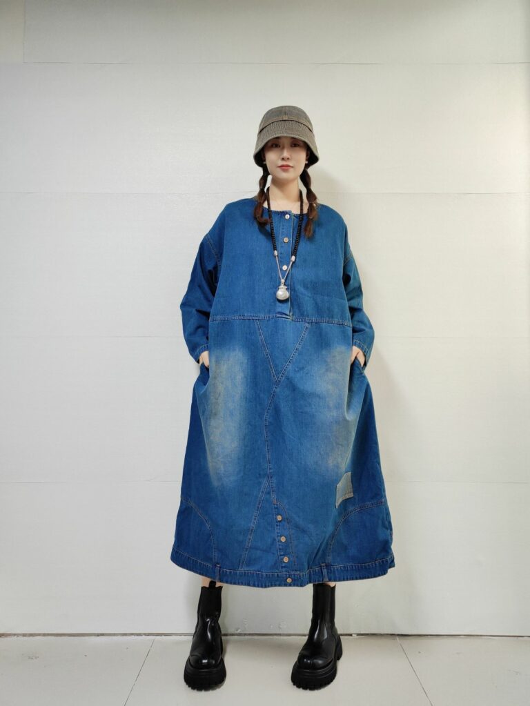 Loose-fitting Casual Round-neck Long-sleeved Denim Dress - Image 6