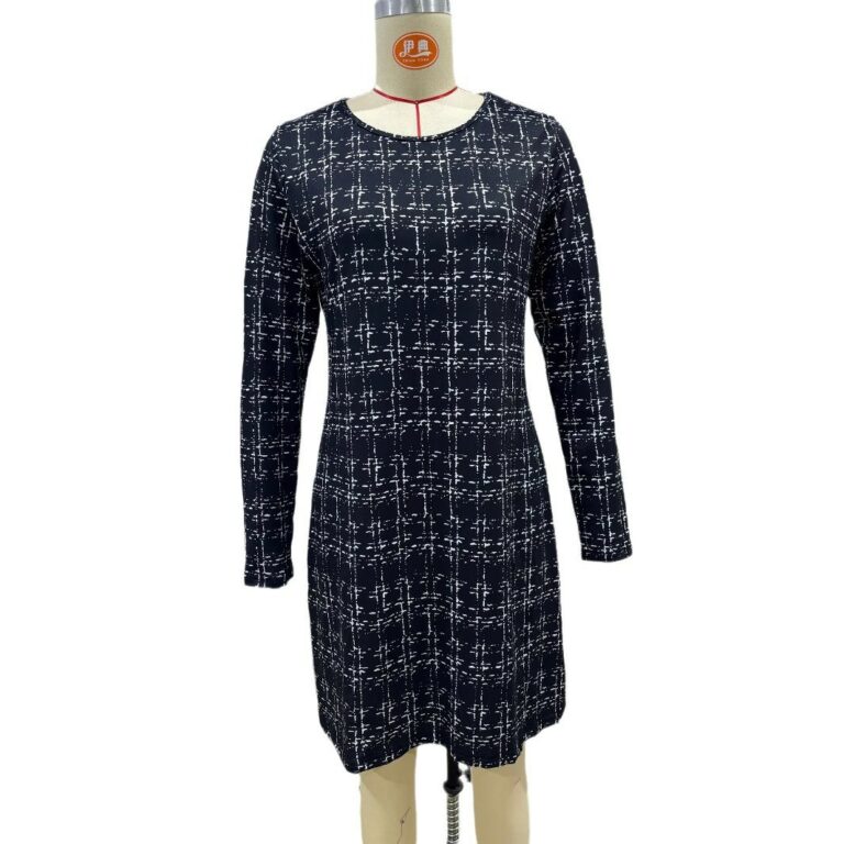 Elegant Plaid Crew Neck Women's Long Sleeve Knitted Dress - Image 5