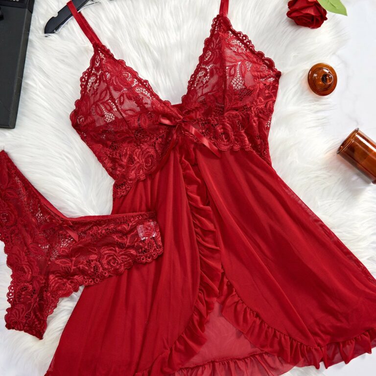Two-piece Suspender Dress Mesh Transparent Nightdress - Image 3